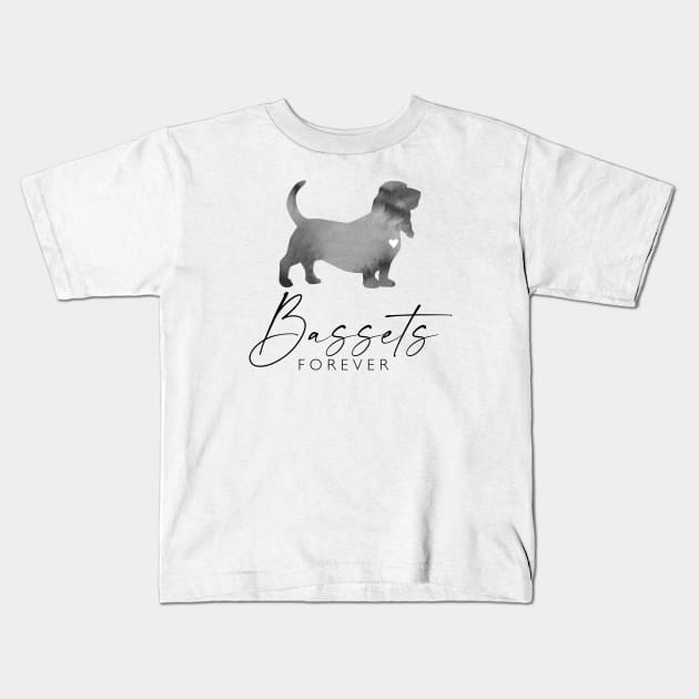 Basset Hound Dog Lover Gift - Ink Effect Silhouette - Bassets Forever Kids T-Shirt by Elsie Bee Designs